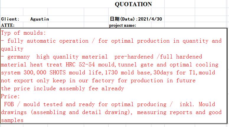 plastic injection mold quote